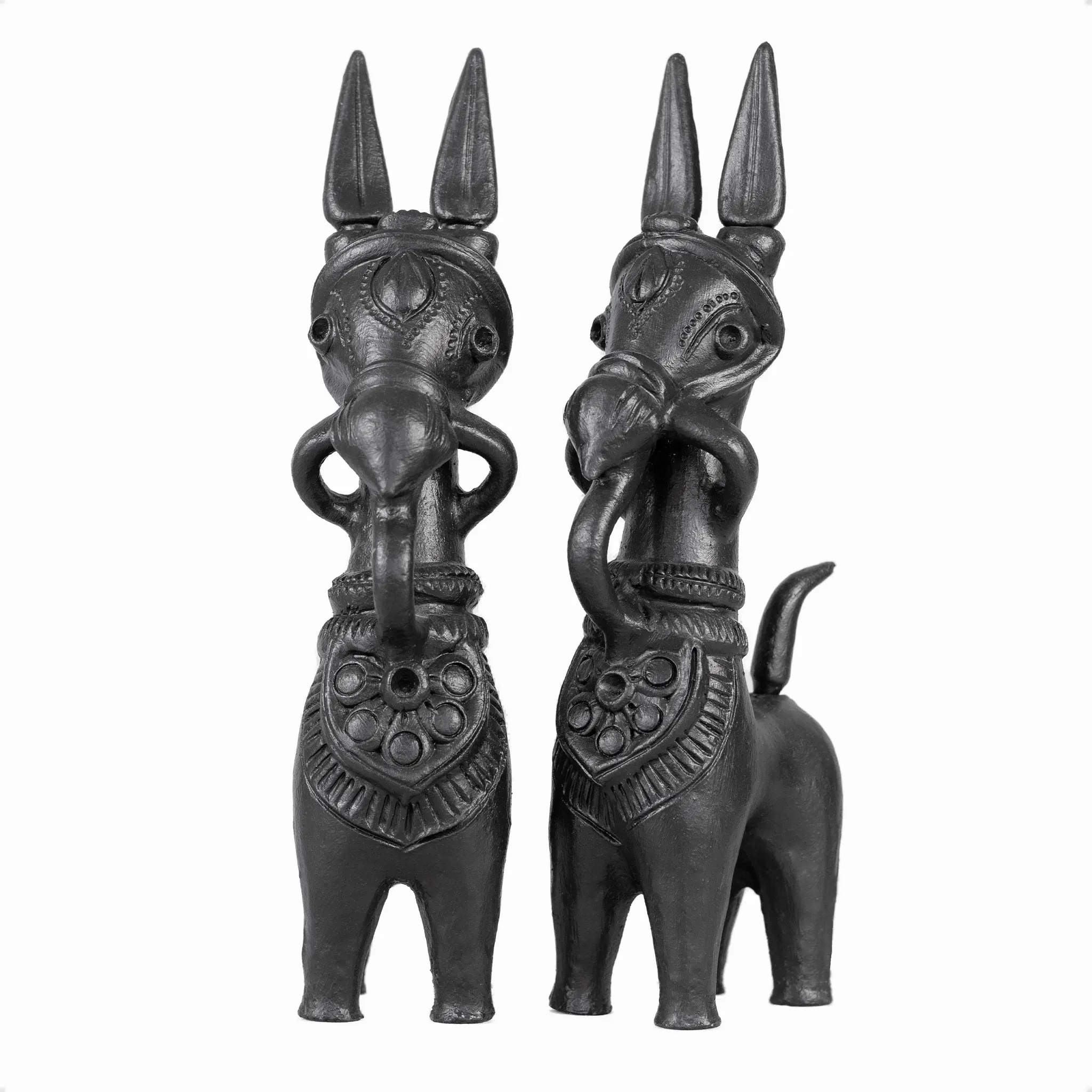 Terracotta Bankura Horse Pair, 12 inch, Black, Handcrafted Showpiece