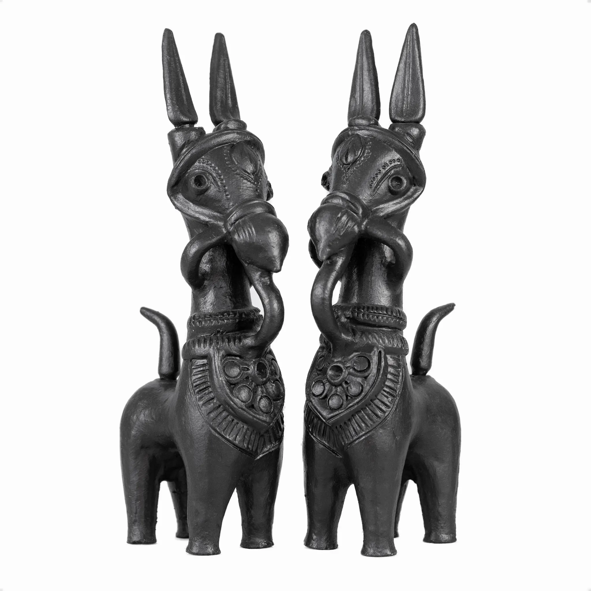 Terracotta Bankura Horse Pair, 12 inch, Black, Handcrafted Showpiece