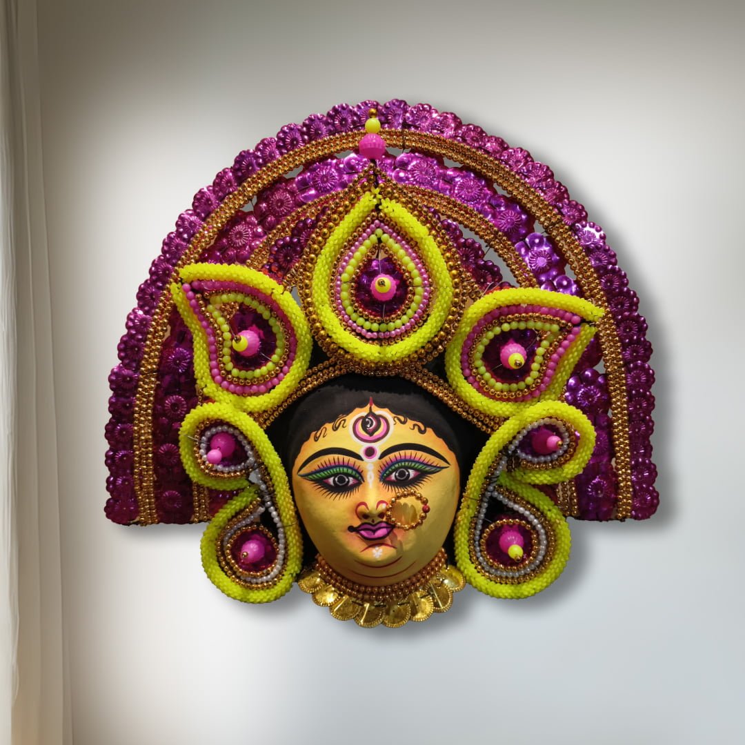 Durga Chhau Mask, Purulia, Paper Pulp, Pink, Handmade Wall Hanging