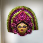Durga Chhau Mask, Purulia, Paper Pulp, Pink-Green, Handmade Wall Hanging