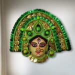 Durga Chhau Mask, Purulia, Medium(S), Paper Pulp, Green-Golden, Handmade Wall Hanging