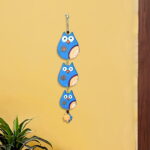 Terracotta Owl Family Wall Hanging, Blue, Handmade & Hand Painted