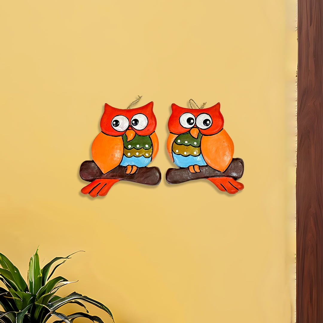 Terracotta Owl Couple Wall Hanging, Handmade & Hand Painted