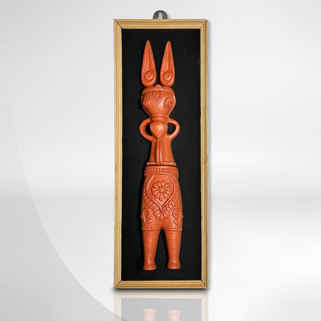 Terracotta Bankura Horse Frame, Black, 17 inch x 6 inch, Handcrafted Wall Hanging