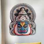 Kathakali Face Mask, 18 inch, Blue, Paper Pulp, Purulia, Handmade Wall Hanging