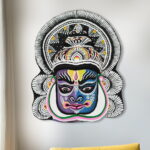 Kathakali Face Mask, 18 inch, Blue-Violet, Paper Pulp, Purulia, Handmade Wall Hanging