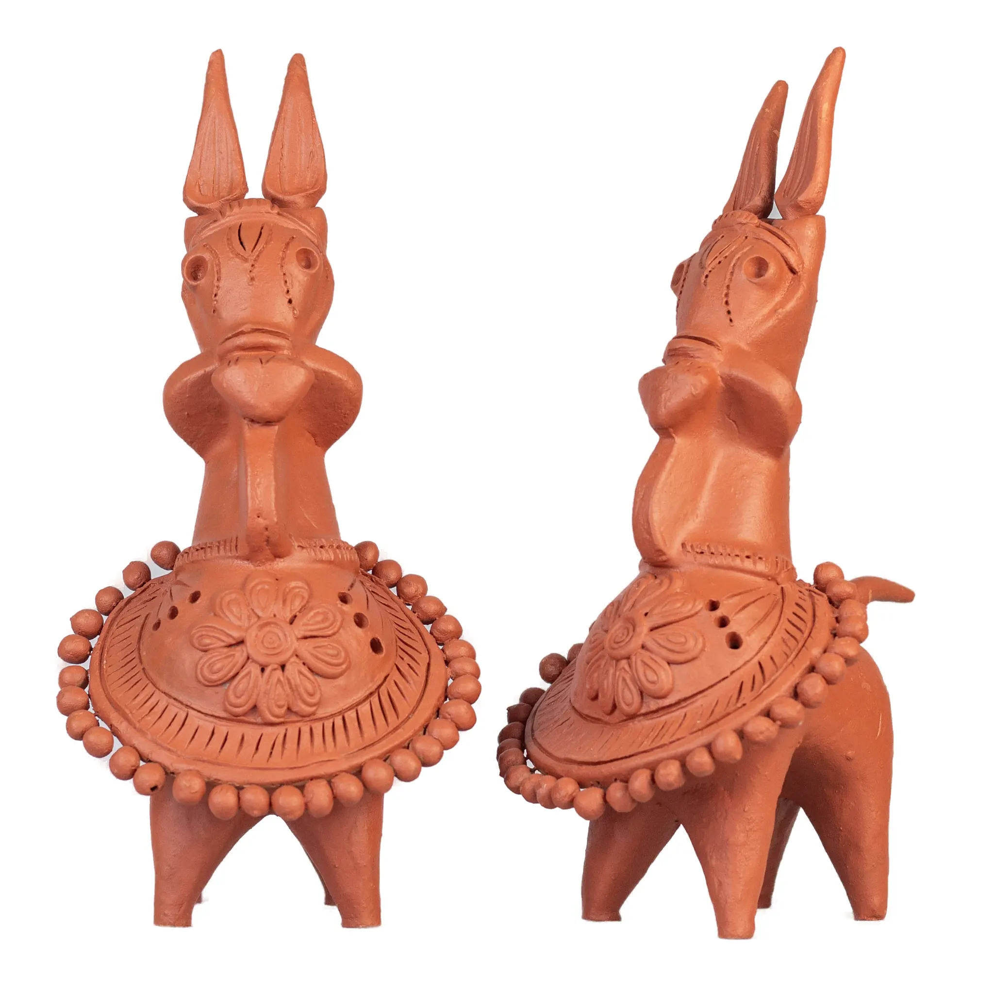 Terracotta Bankura Kathakali Horse Pair, 10 inch, Handmade Showpiece