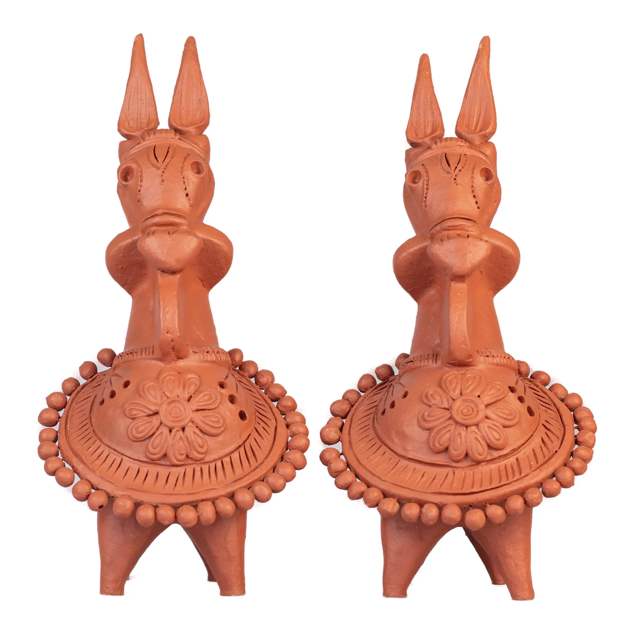 Terracotta Bankura Kathakali Horse Pair, 10 inch, Handmade Showpiece