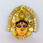 Durga Chhau Mask, Purulia, Small, Paper Pulp, Golden, Handmade Wall Hanging