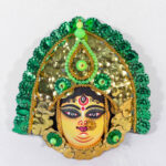Durga Chhau Mask, Purulia, Small, Paper Pulp, Golden-Green, Handmade Wall Hanging
