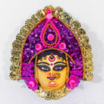 Durga Chhau Mask, Purulia, Small, Paper Pulp, Pink-Golden, Handmade Wall Hanging