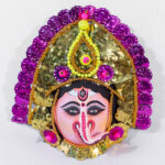Ganesha Chhau Mask, Purulia, Small, Paper Pulp, Pink-Golden, Handmade Wall Hanging