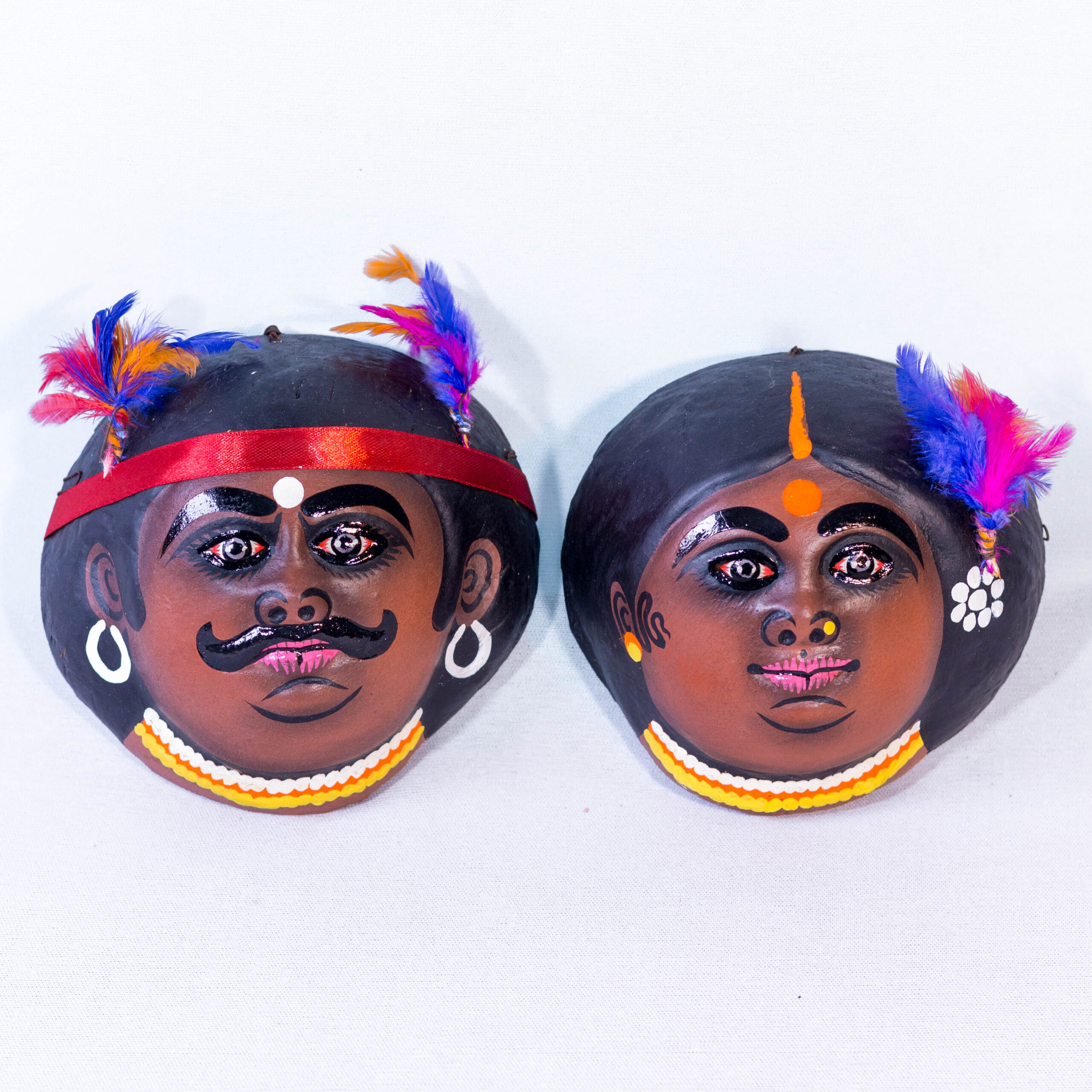 Tribal Mask Pair, 6 inch, Paper Pulp, Purulia, Handmade Wall Hanging