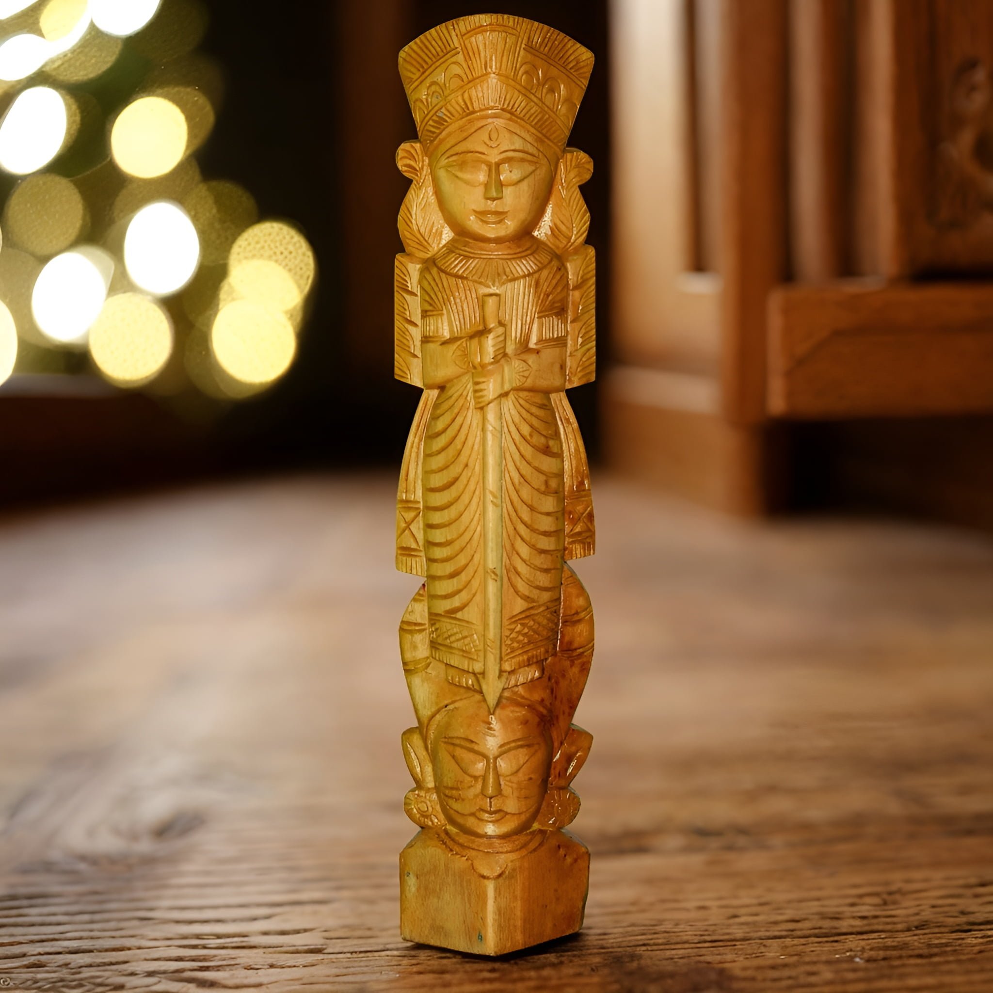 Wooden Durga Carving 2ft-Natungram Burdwan- Handcarved Unique Decorative Showpiece (Wood, Livingroom, Showpiece, Gift, Decor, Home Decor)