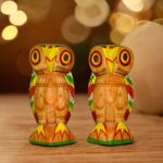 Wooden Owl Doll Pair Carving 5.5 inch-Natungram Burdwan- Handcarved Unique Decorative Showpiece (Wood, Livingroom, Showpiece, Gift, Decor, Home Decor)