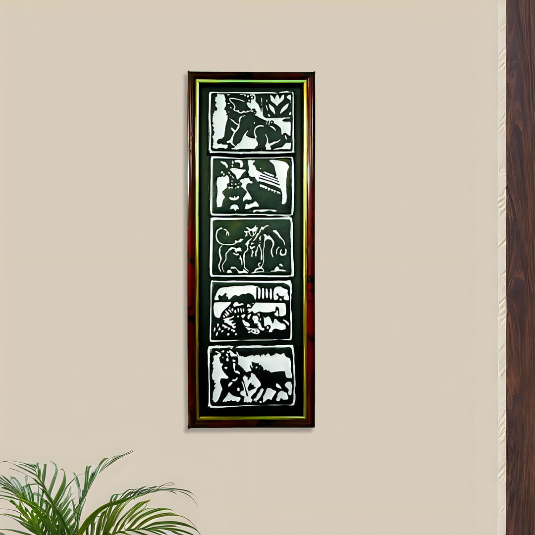 Terracotta Sahaj Path Frame, 17 inch x 6 inch, Handmade, Hand Painted Wall Hanging