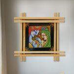 Terracotta Radha Krishna in Wooden Frame, Handmade & Hand Painted