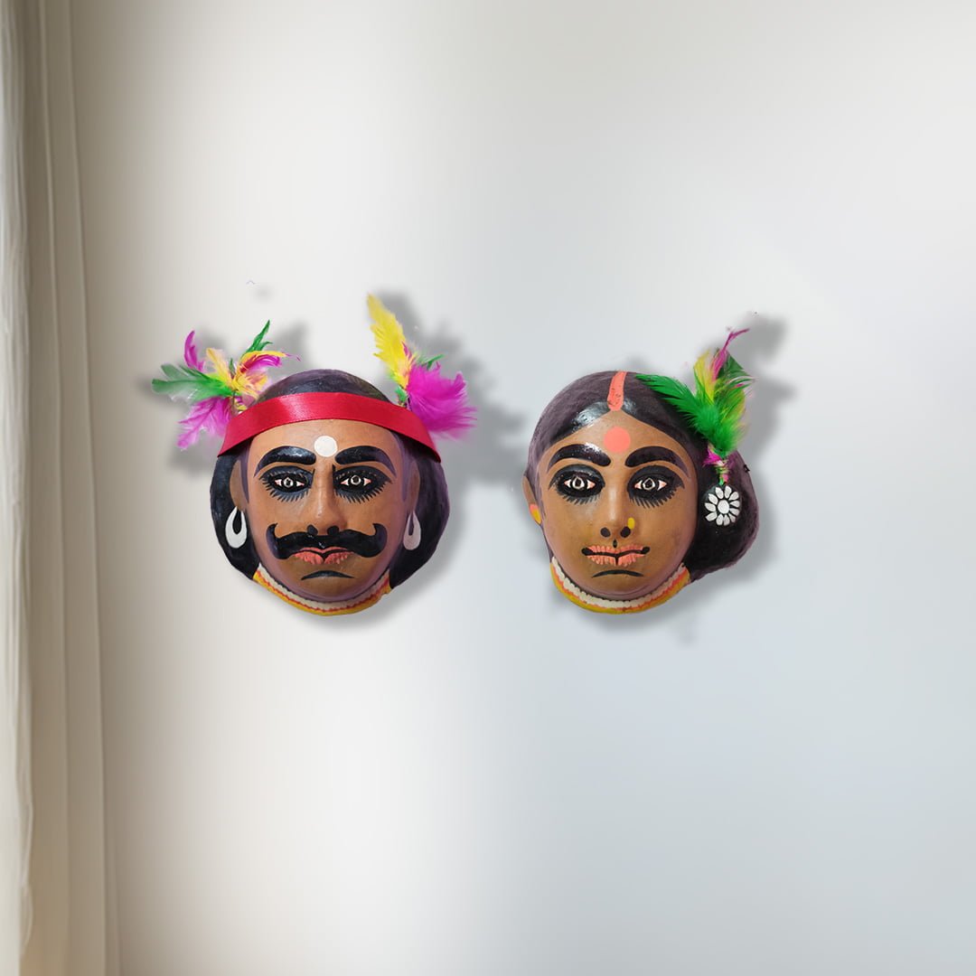 Tribal Mask Pair, 6 inch, Paper Pulp, Purulia, Handmade Wall Hanging