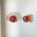 Tribal Mask Pair with Stick, Paper Pulp, Purulia, Handmade Wall Hanging
