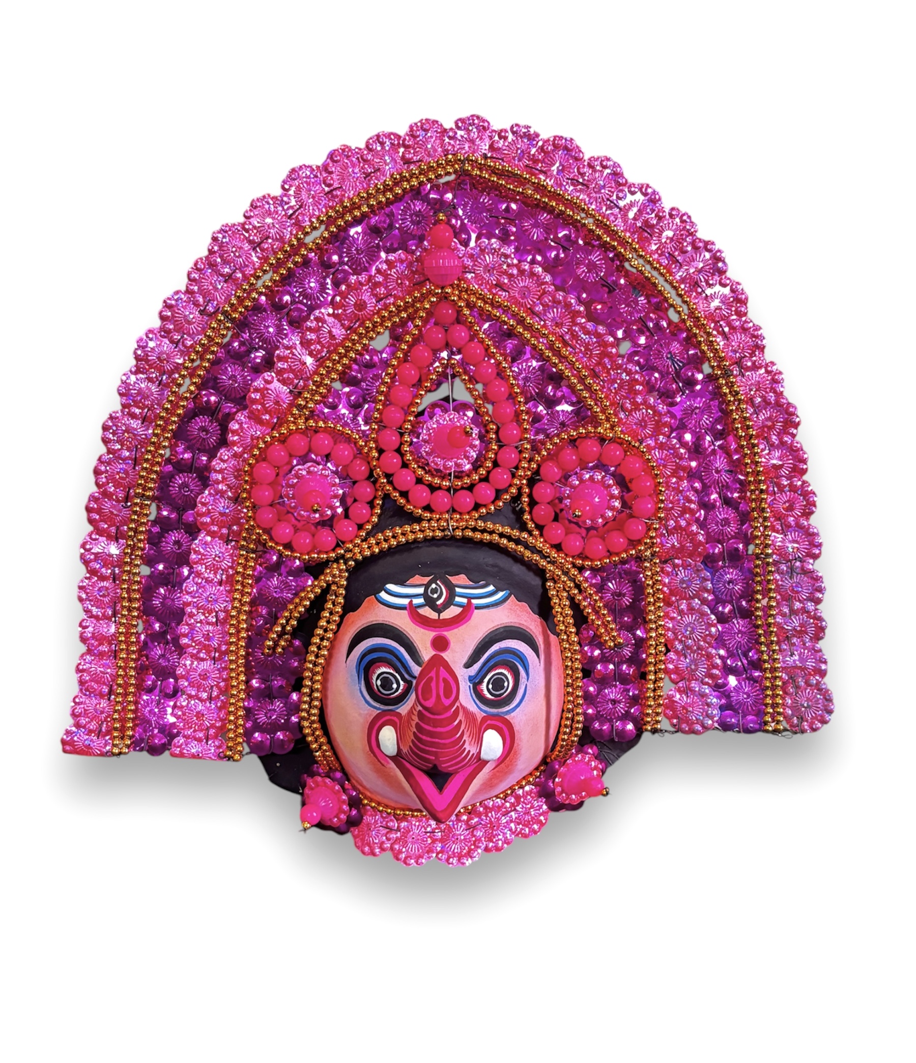 Ganesha Chhau Mask, Purulia, Medium, Paper Pulp, Pink, Handmade Wall Hanging